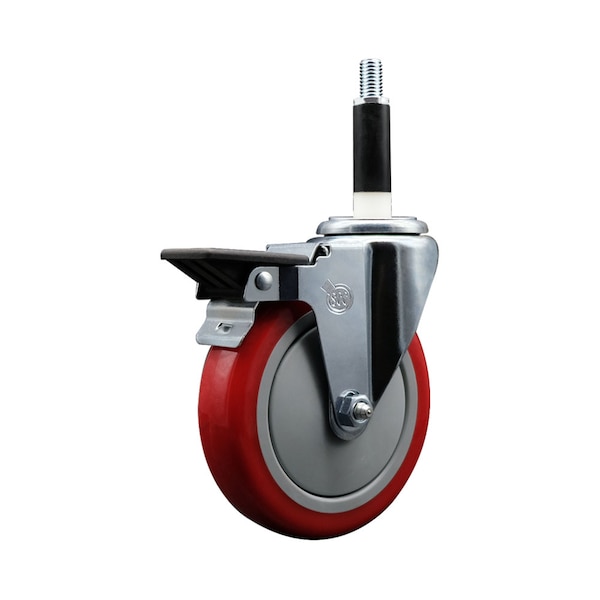 5'' Red Poly Swivel 7/8'' Expanding Stem Caster with Brake